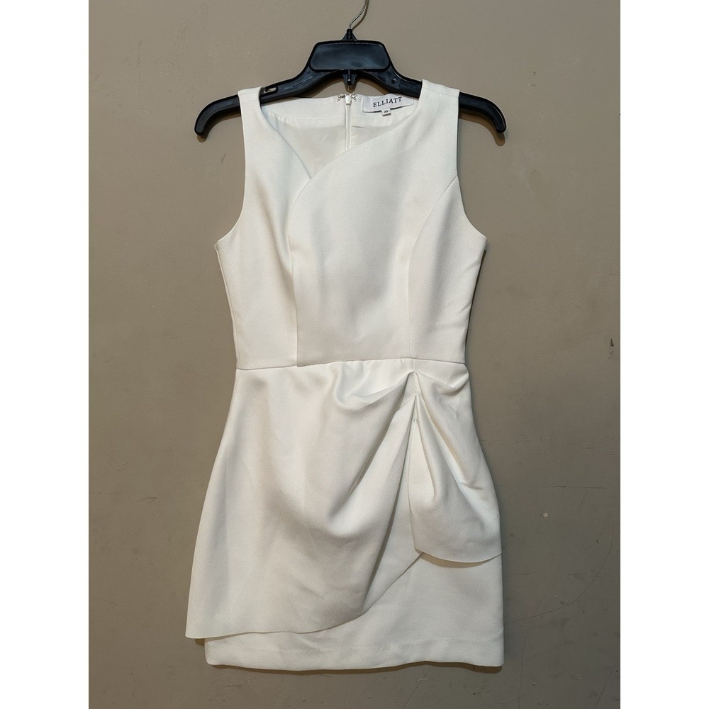 ⁠ELLIATT Ivory Folded Draped Mini Dress Size XS Sleeveless Bridal Cocktail Party